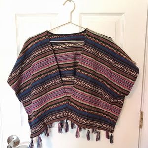 Hesperus Boho Printed Fringe Cropped Poncho Jacket